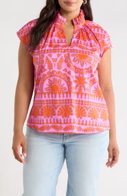 SUGARLIPS Ikat Ruffle Trim Top