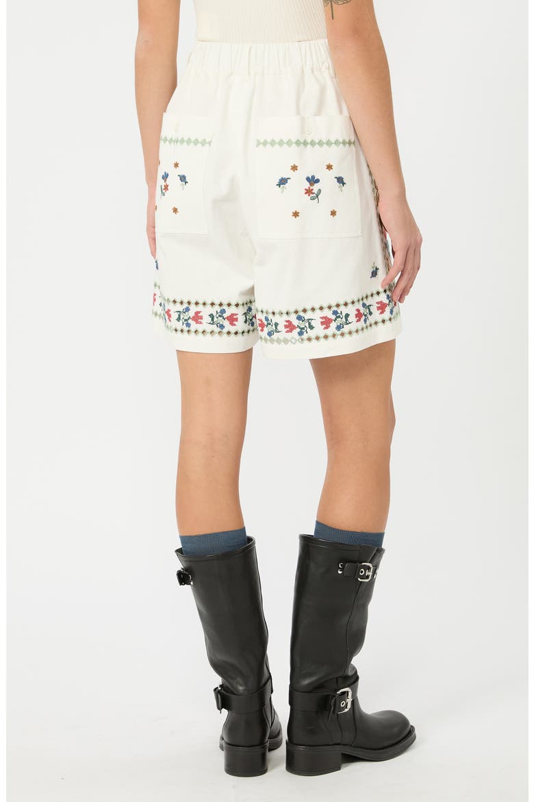 Dobice Floral Embroidered Cotton Shorts, Alternate, color, WHITE