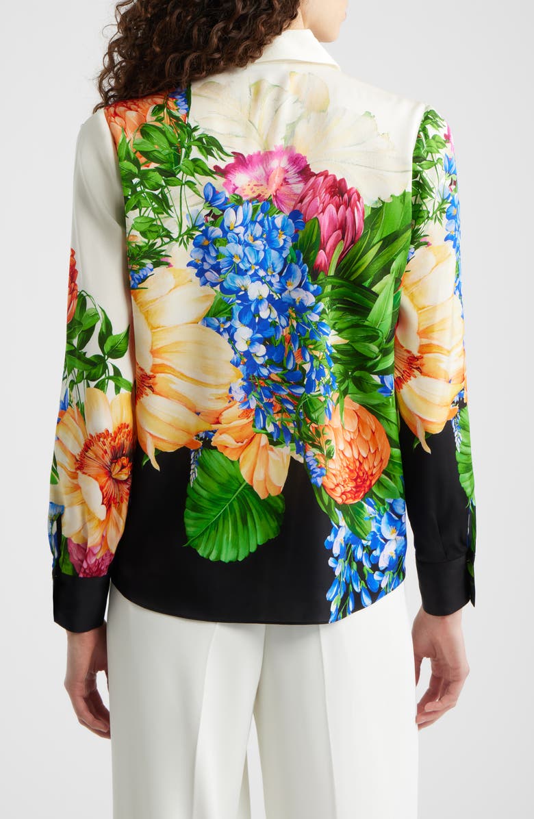 Elie Tahari The Madeline Floral Stretch Silk Button-Up Shirt, Alternate, color, Spring Meadow Print