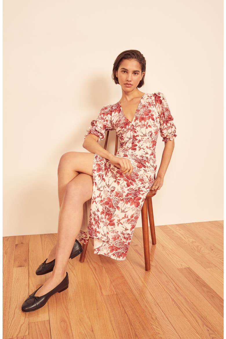 Larchmont Floral Midi Dress, Alternate, color, TOILE DE JOUY