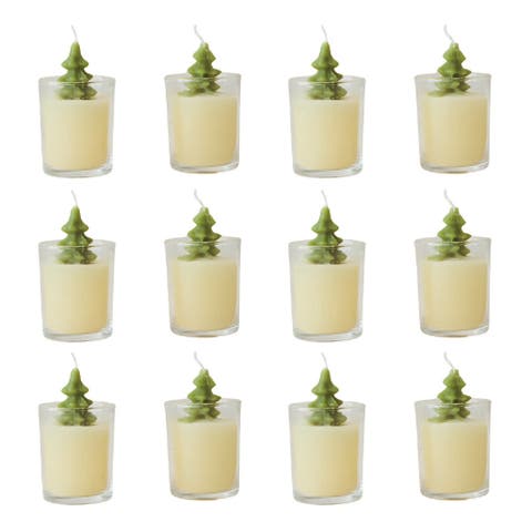 Green & Cream Tree Candle Set, Artisanal Finish