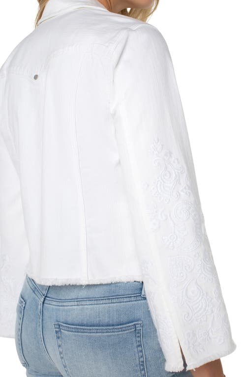 Liverpool Los Angeles Wide Sleeve Fray Hem Denim Trucker Jacket In Bright White Paisley