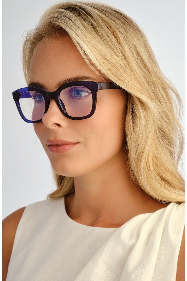 The Beatrix 48mm Square Blue Light Blocking Reading Glasses, Alternate, color, CRYSTAL INKWELL
