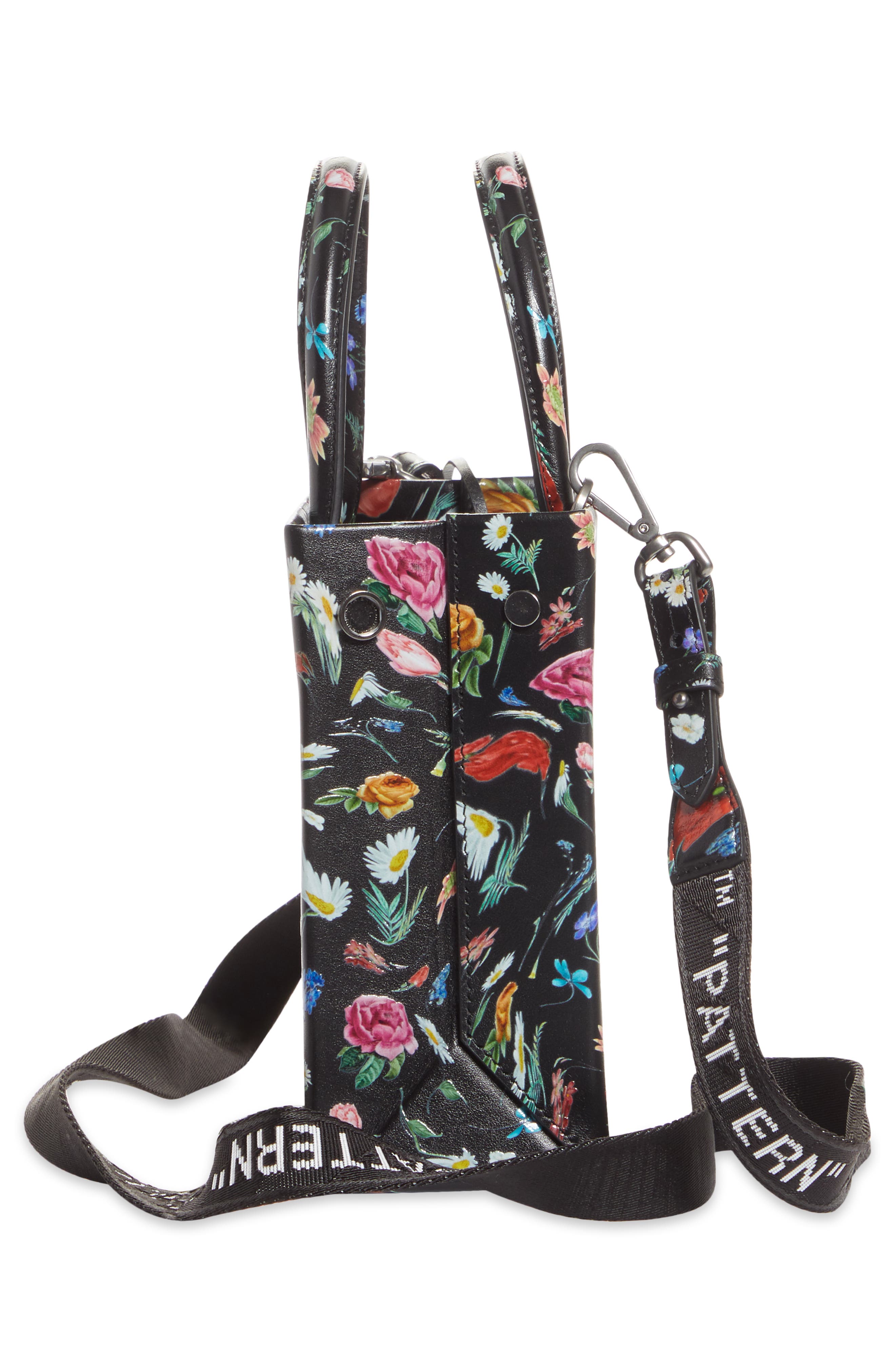 Off-White Drunken Flower Mini Box Leather Top Handle Bag, Alternate, color, 