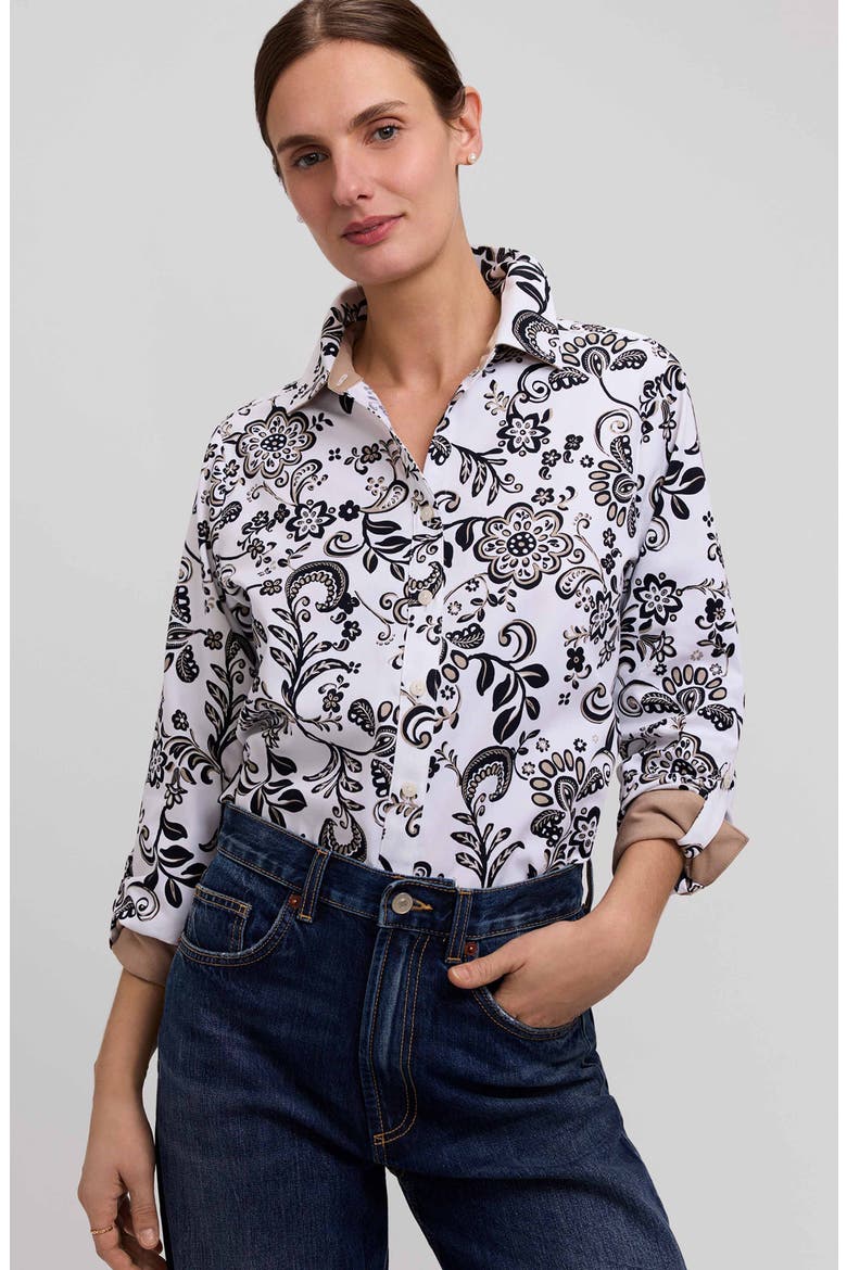 Margie Daisy Cotton Button-Up Shirt, Alternate, color, WHITE/ MULTI