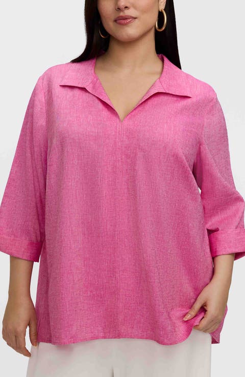 Agnes Three-Quarter Sleeve Linen Blend Top (Plus)