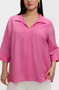 Foxcroft Agnes Three-Quarter Sleeve Linen Blend Top