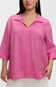 Foxcroft Agnes Three-Quarter Sleeve Linen Blend Top