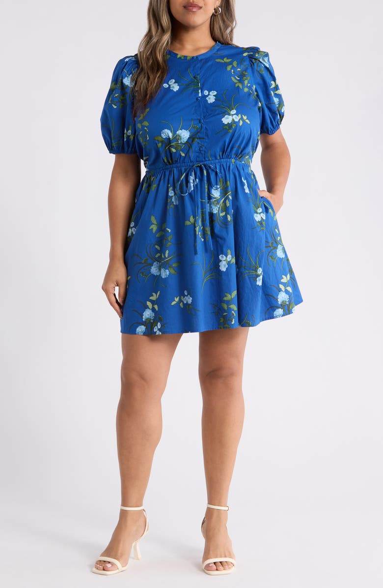 SUGARLIPS Sendra Floral Alba Drawstring Waist Cotton Minidress, Main, color, Navy-Blue-Grn