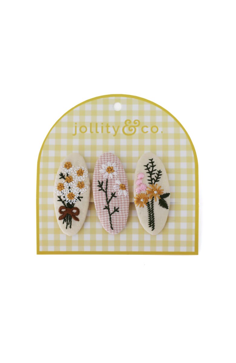 Jollity & Co. Embroidered Floral Hair Clips, Main, color, Oval Embroidered