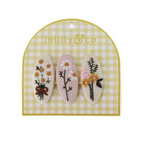 Embroidered Floral Hair Clips