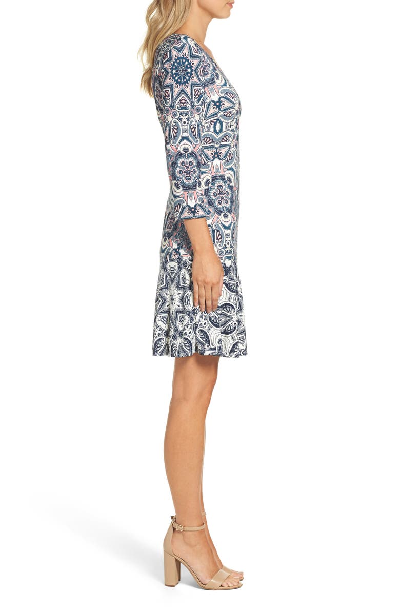 Eliza J Print Knit A-Line Minidress, Alternate, color,