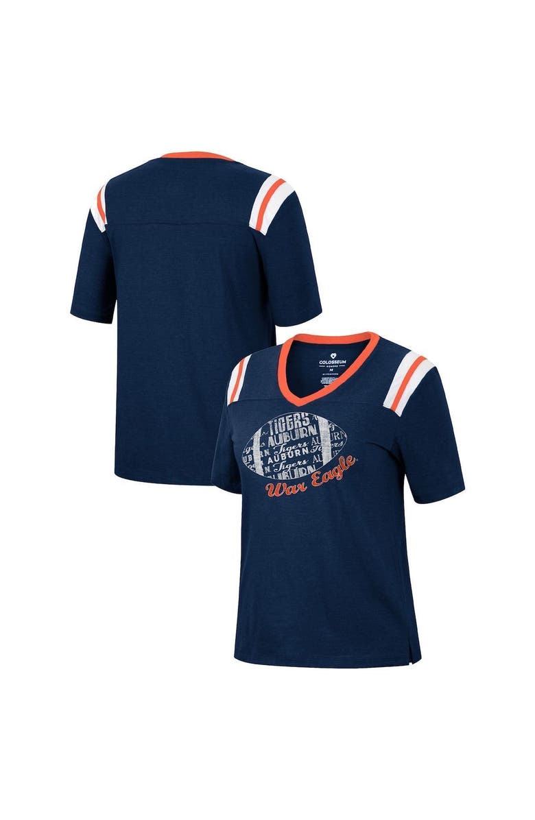 COLOSSEUM Women's Colosseum Heathered Navy Auburn Tigers 15 Min Early Football V-Neck T-Shirt, Main, color, 