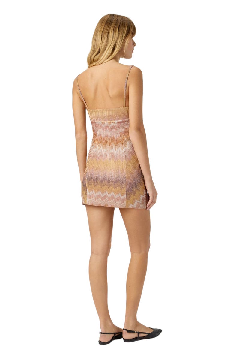 Missoni Sleeveless Viscose Lamé Mini Dress With Deep Neckline, Alternate, color, Green& Brown