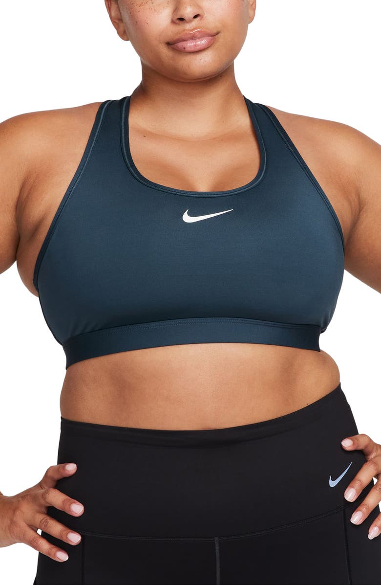 Nike Dri-FIT Swoosh Medium Support Padded Sports Bra, Main, color, Deep Jungle/ White