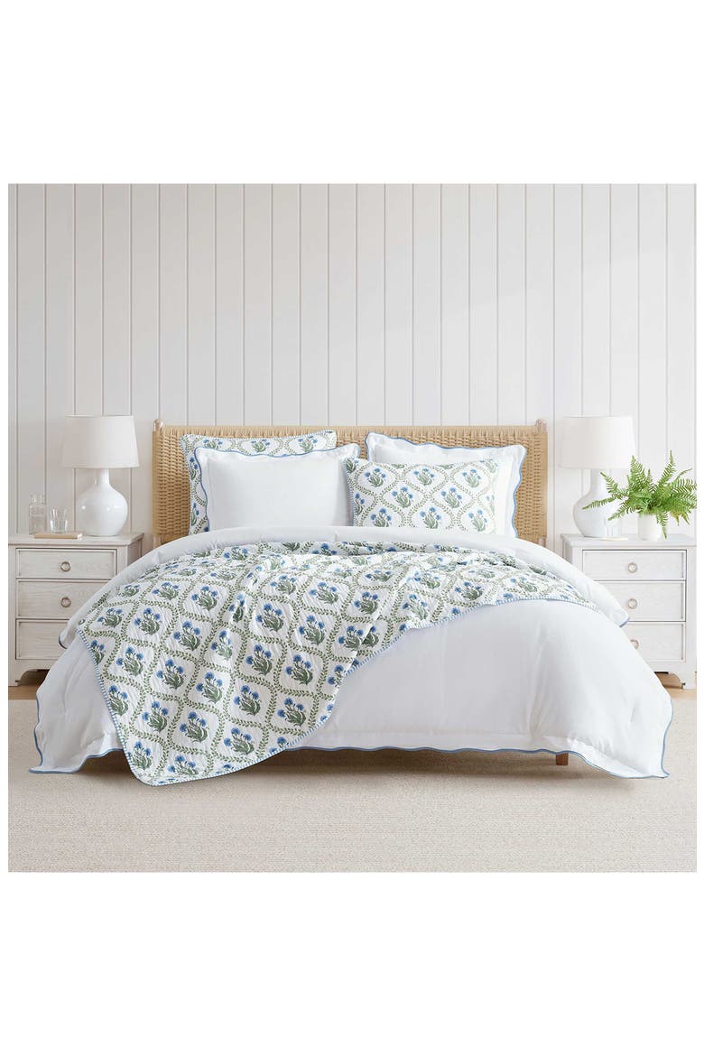 Simple Scallop Cotton Percale Comforter Set, Alternate, color, WHITE/ MOUNTAIN RANGE