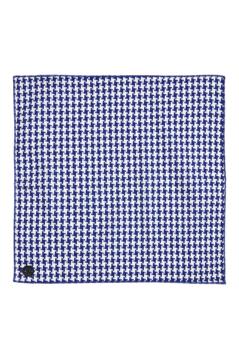 Houndstooth Cotton Pocket Square, Alternate, color, BLUE