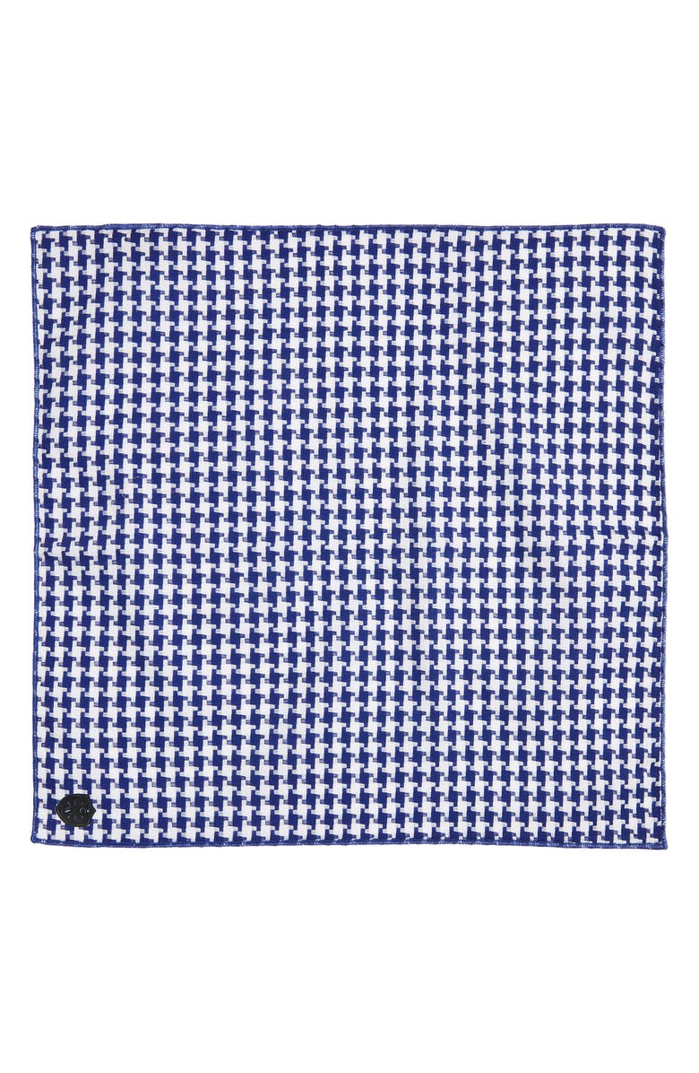 CLIFTON WILSON Houndstooth Cotton Pocket Square, Alternate, color, Blue