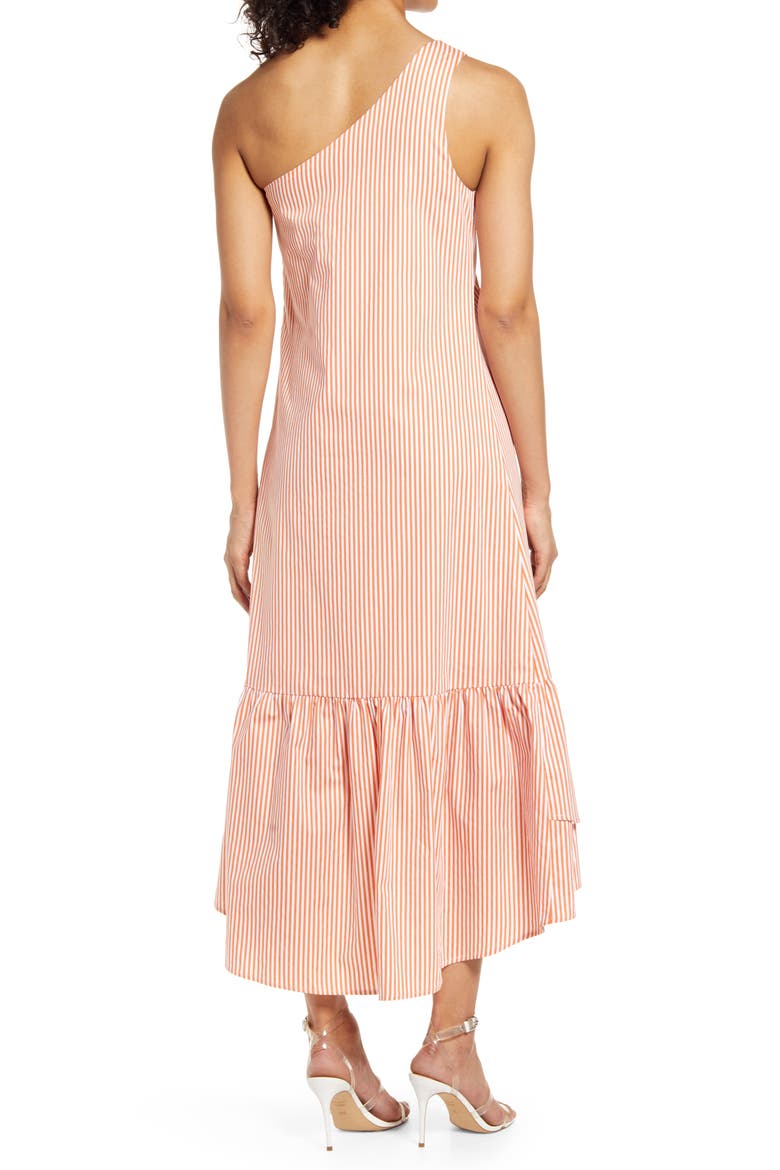 Tiered One-Shoulder Dress, Alternate, color, RED STRIPE