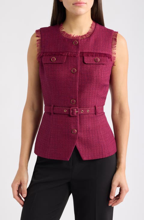 Metallic Belted Bouclé Vest