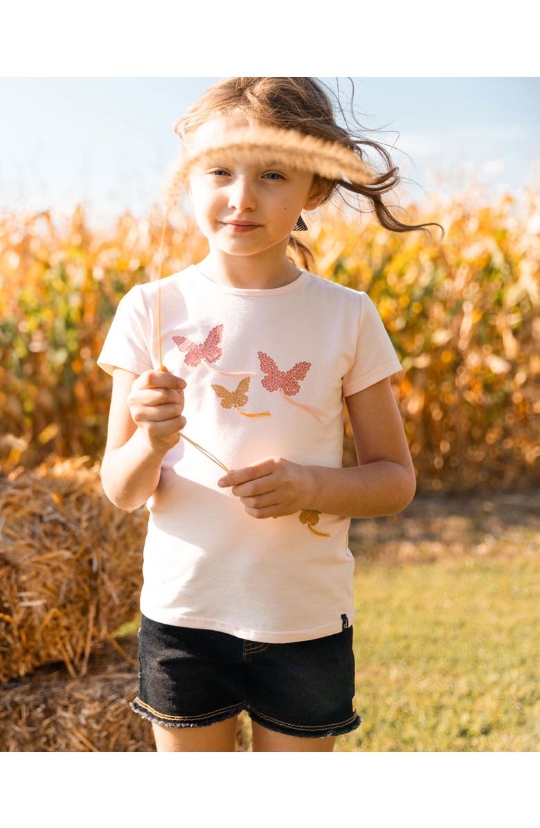 Deux par Deux Girl's Organic Cotton Top With Applique Pink With Sparkling Butterfly, Alternate, color, 