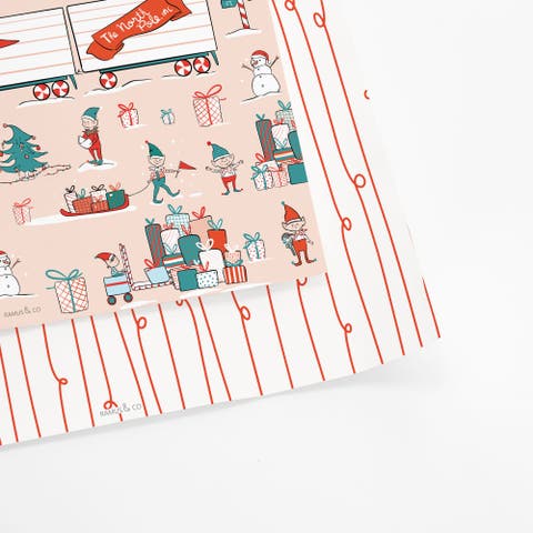 Two-Sided "Elf Workshop" Heavyweight Christmas/Holiday Gift Wrap