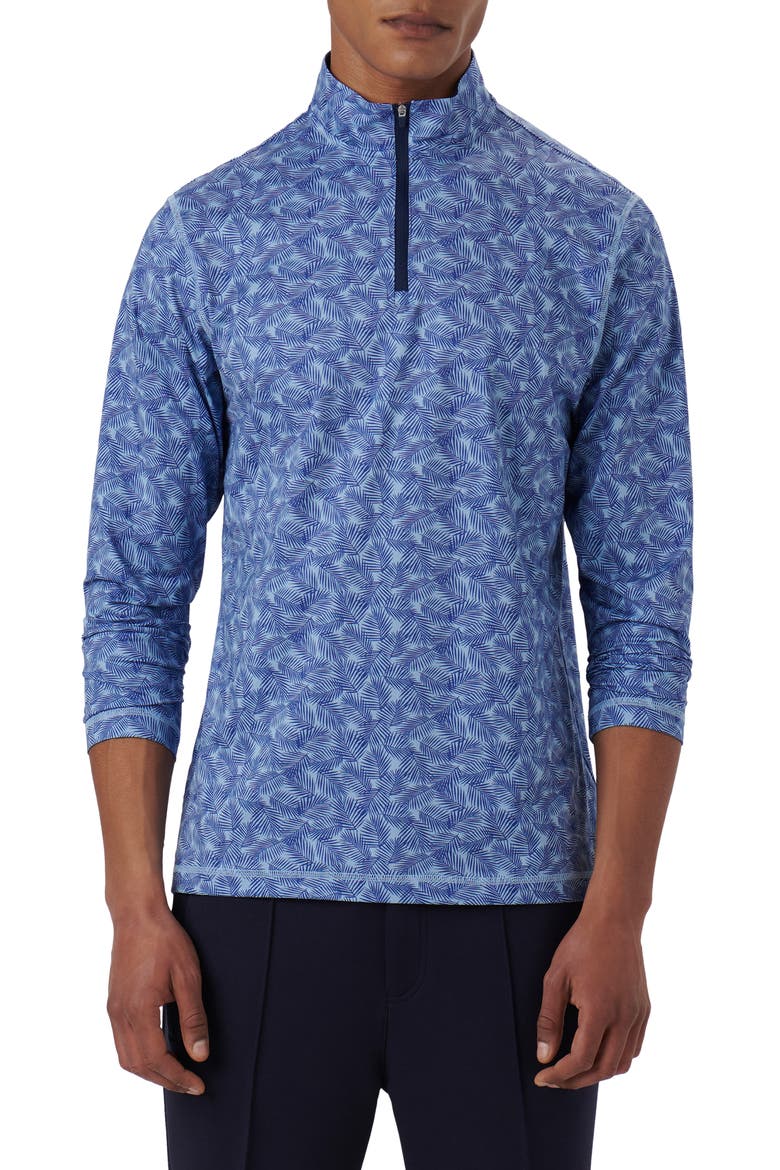 OoohCotton® Frond Print Stretch Cotton Quarter Zip Pullover, Main, color, AIR-BLUE