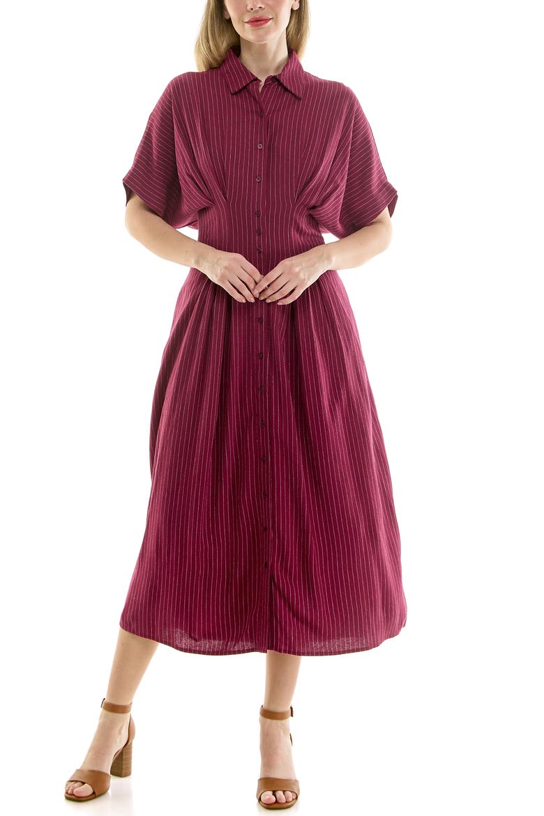 Stripe Short Sleeve Midi Shirtdress, Alternate, color, BURGUNDY STRIPE