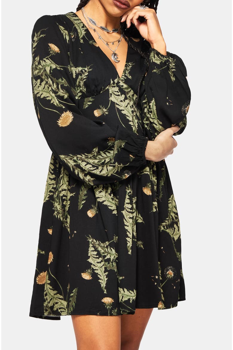 Cimora Dandelion Print Mini Dress, Alternate, color, Black