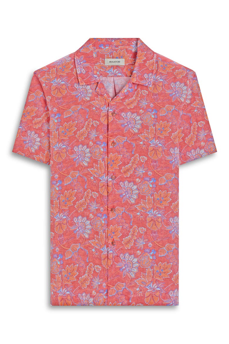 Jackson Floral Linen Camp Shirt, Alternate, color, PAPRIKA