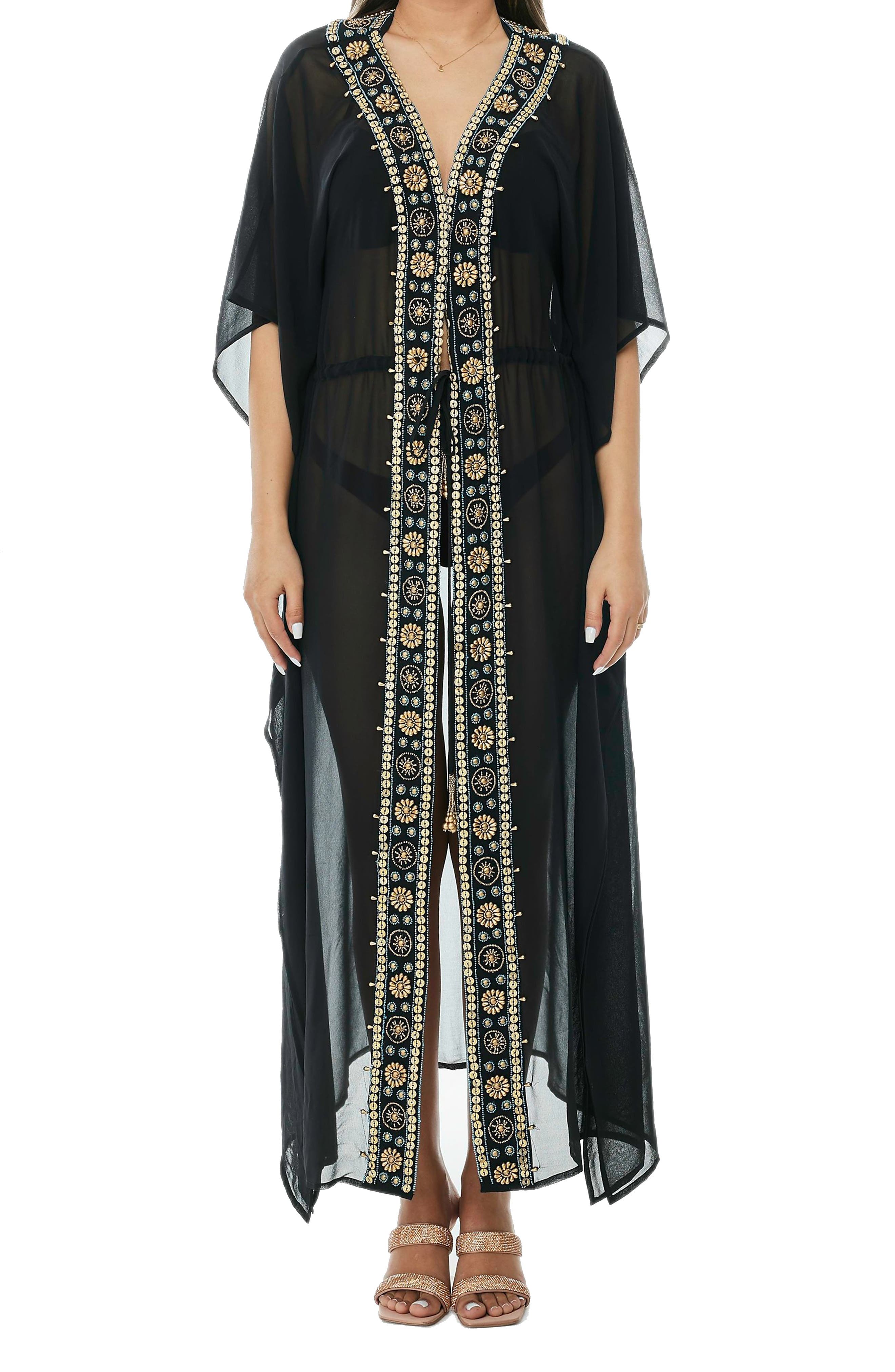RANEES Embellished Mesh Woven Kaftan Coverup