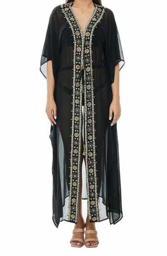 RANEES Embellished Mesh Woven Kaftan Coverup