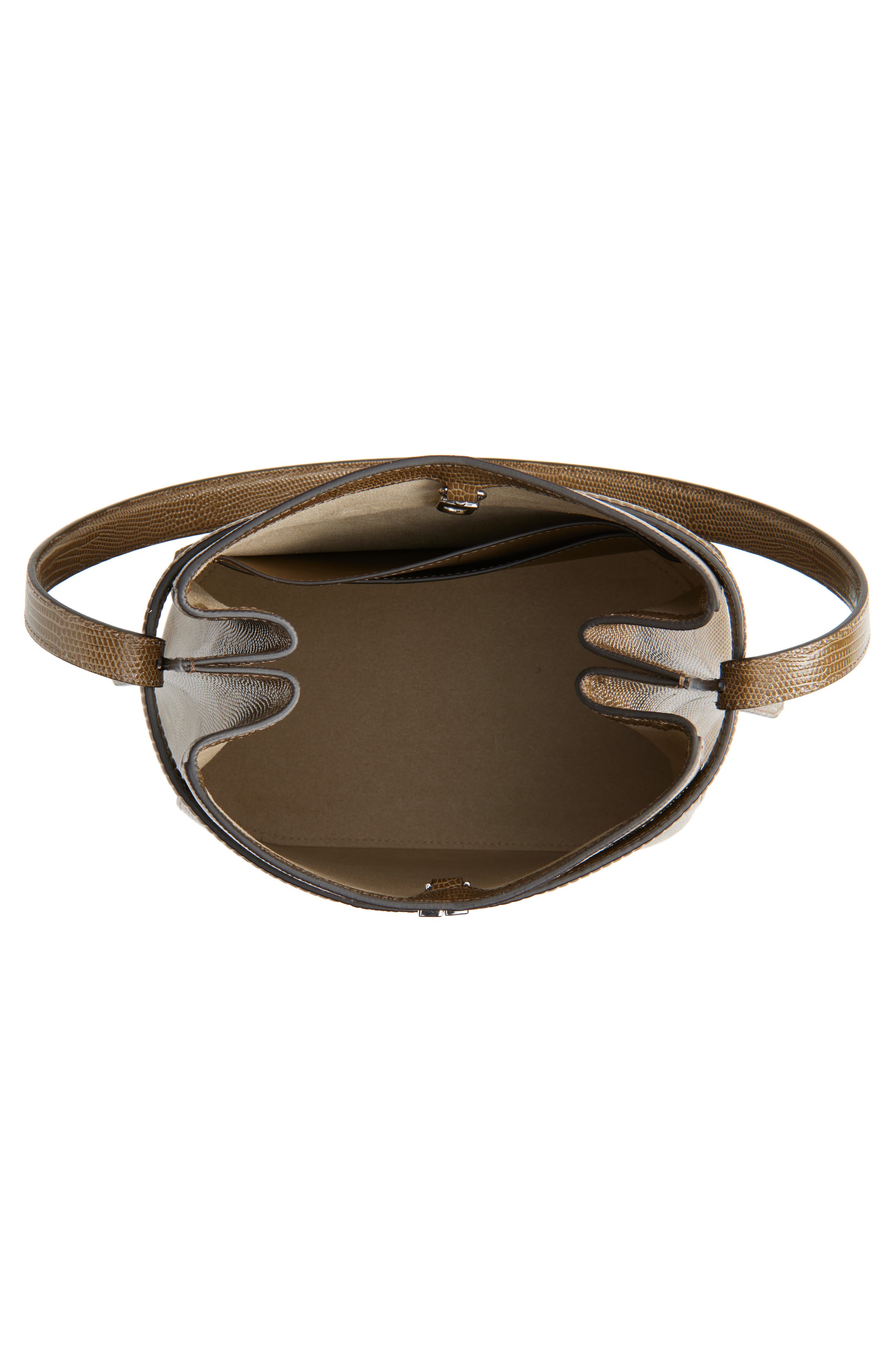 TOTEME Belted Lizard Embossed Leather Bucket Shoulder Bag, Alternate, color, Dark Olive