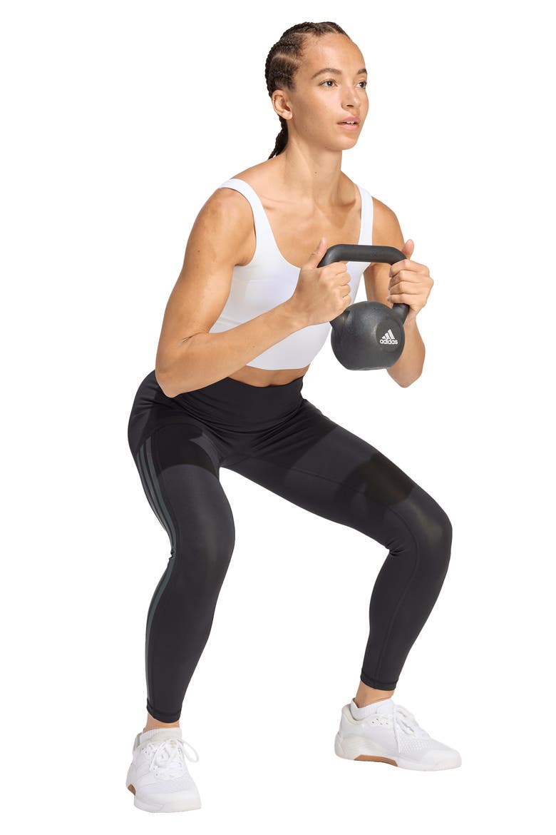 Optime Training 3-Stripes 7/8 High Waist Leggings, Alternate, color, BLACK