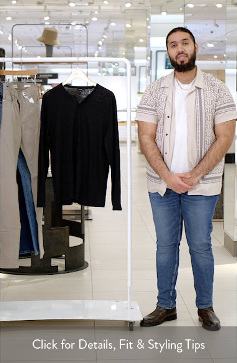 Notch Neck Long Sleeve Slub Linen T-Shirt, sales video thumbnail