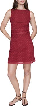 MANGO Dot Print Ruched Sleeveless Tulle Minidress
