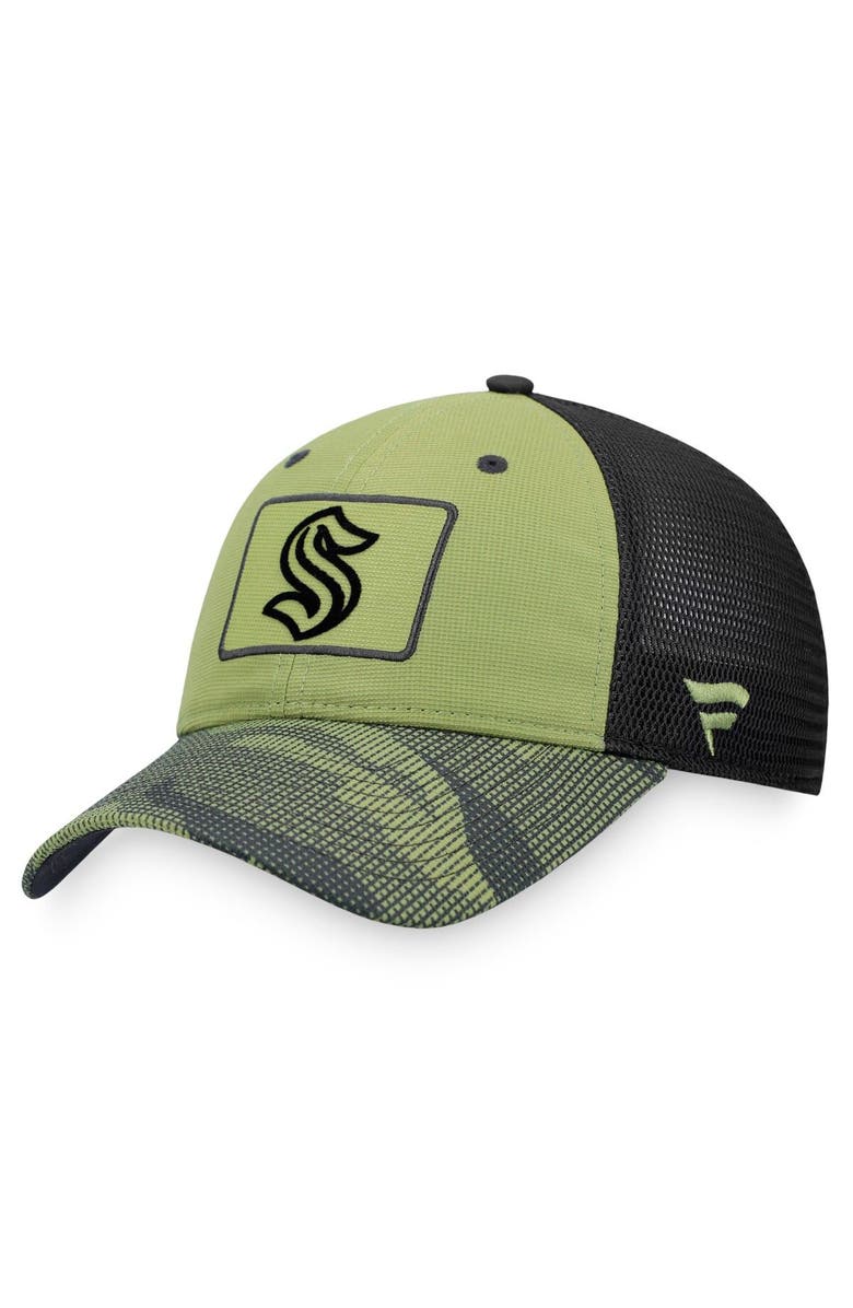 FANATICS Men's Fanatics Branded Camo/Black Seattle Kraken Military Appreciation Snapback Hat, Alternate, color, 