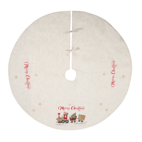 "Merry Christmas" Vintage Toy Train 100% Polyester Christmas Tree Skirt 51"