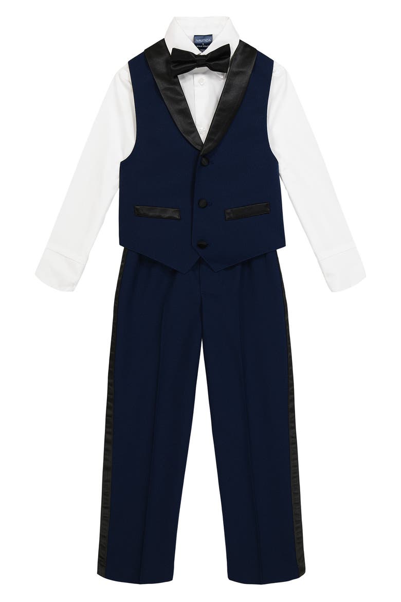 Kids' Tuxedo Button-Up Shirt, Vest, Bow Tie & Pants Set, Main, color, BRT BLUE