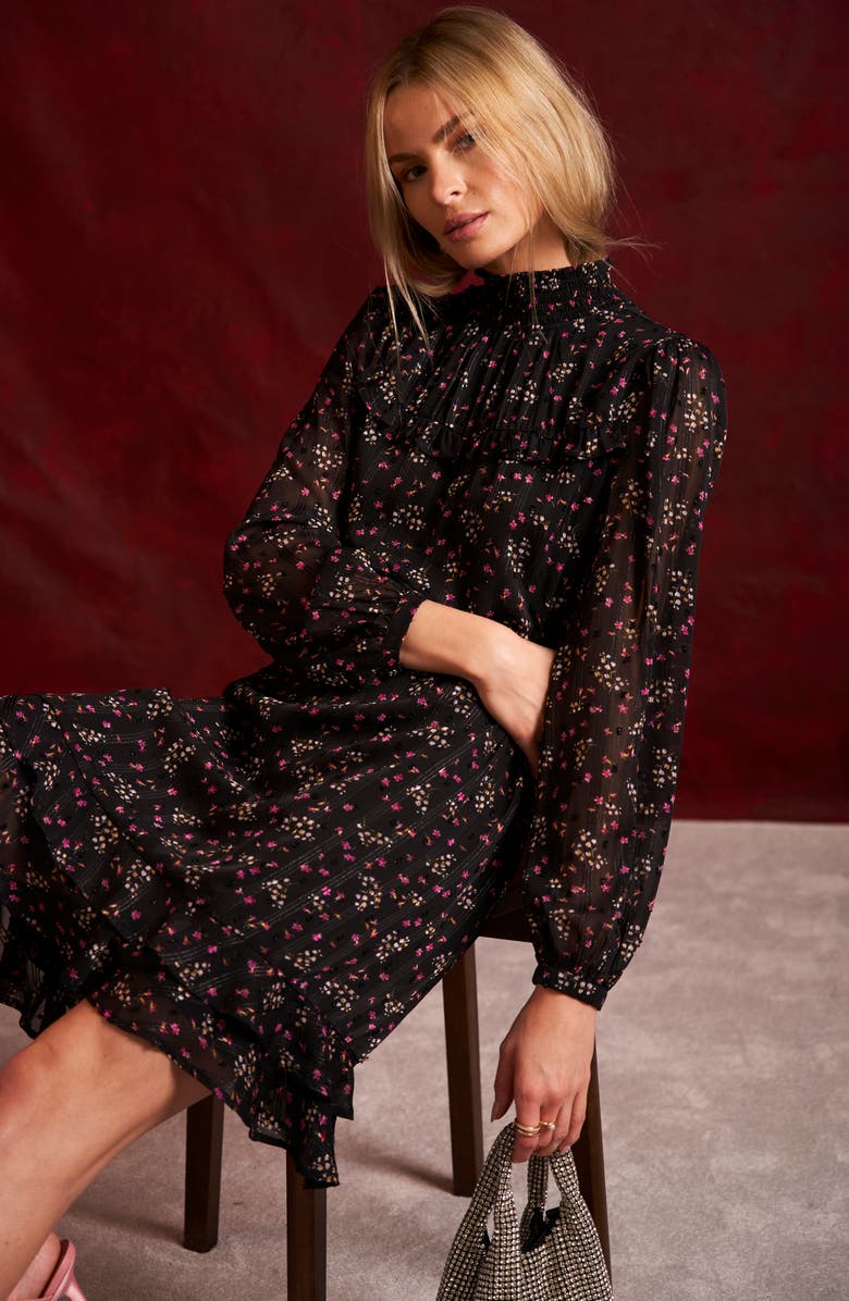 CeCe Floral Print Smocked Neck Long Sleeve Minidress, Alternate, color, 