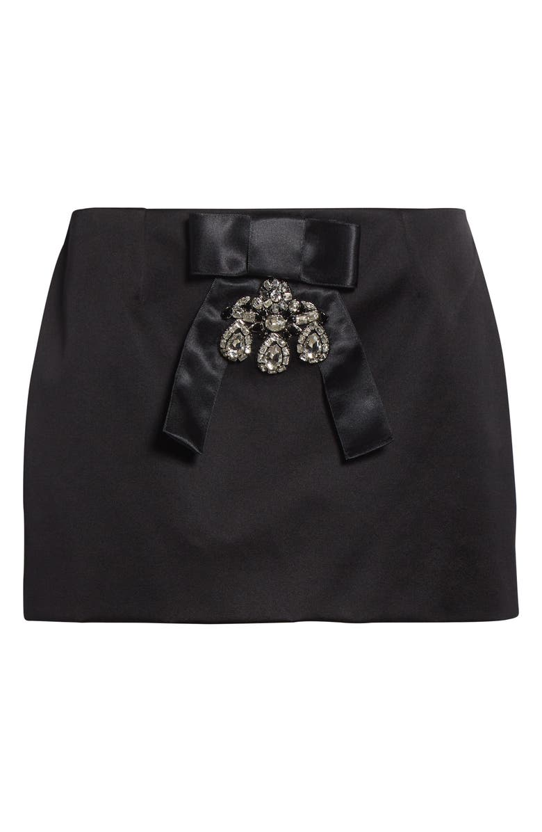 Dolce&Gabbana Crystal Embellished Bow Silk Blend Satin Miniskirt, Alternate, color, Nero