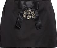 Dolce&Gabbana Crystal Embellished Bow Silk Blend Satin Miniskirt