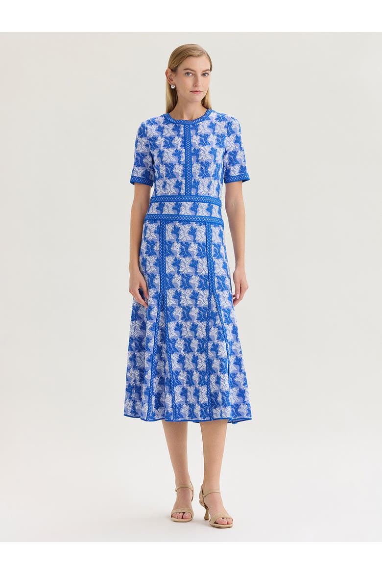 Fit & Flare Intarsia Knit Maxi Dress, Main, color, Aegean Blue/White