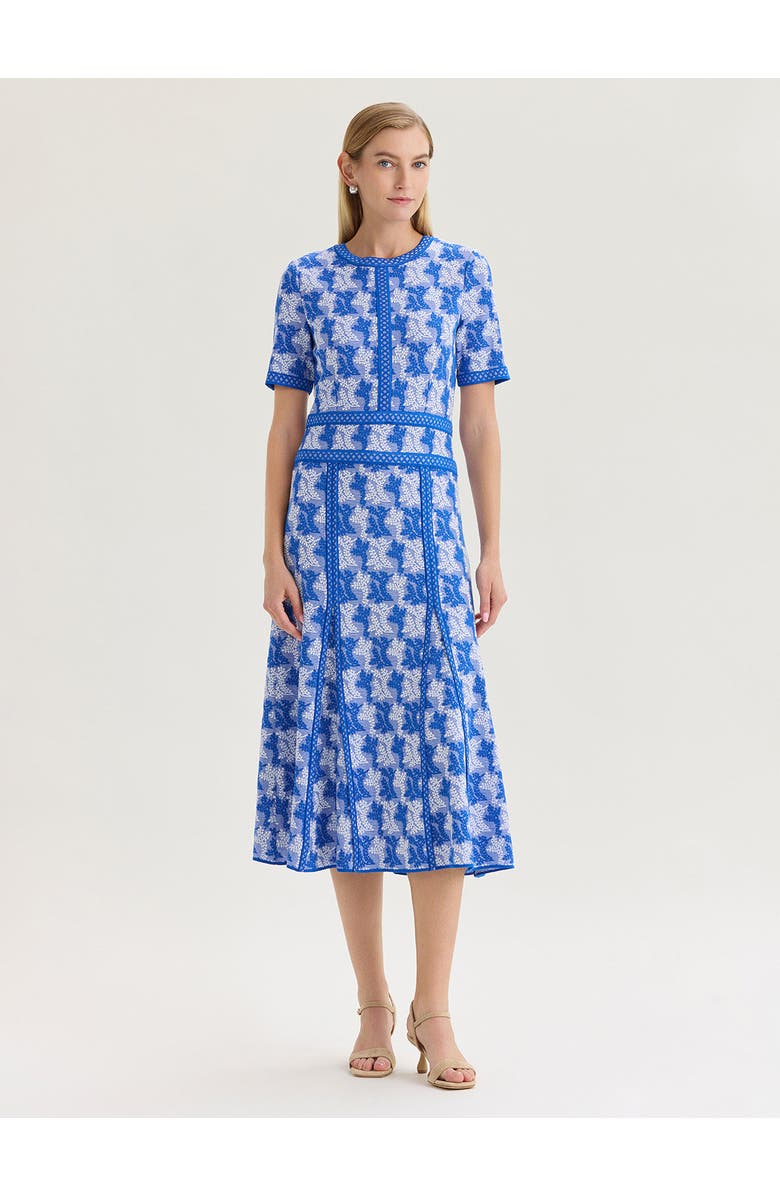 Misook Fit & Flare Intarsia Knit Maxi Dress, Main, color, Aegean Blue/White