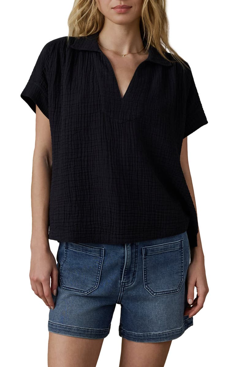 Faherty Dune Zoe Cotton Gauze Top, Main, color, Black