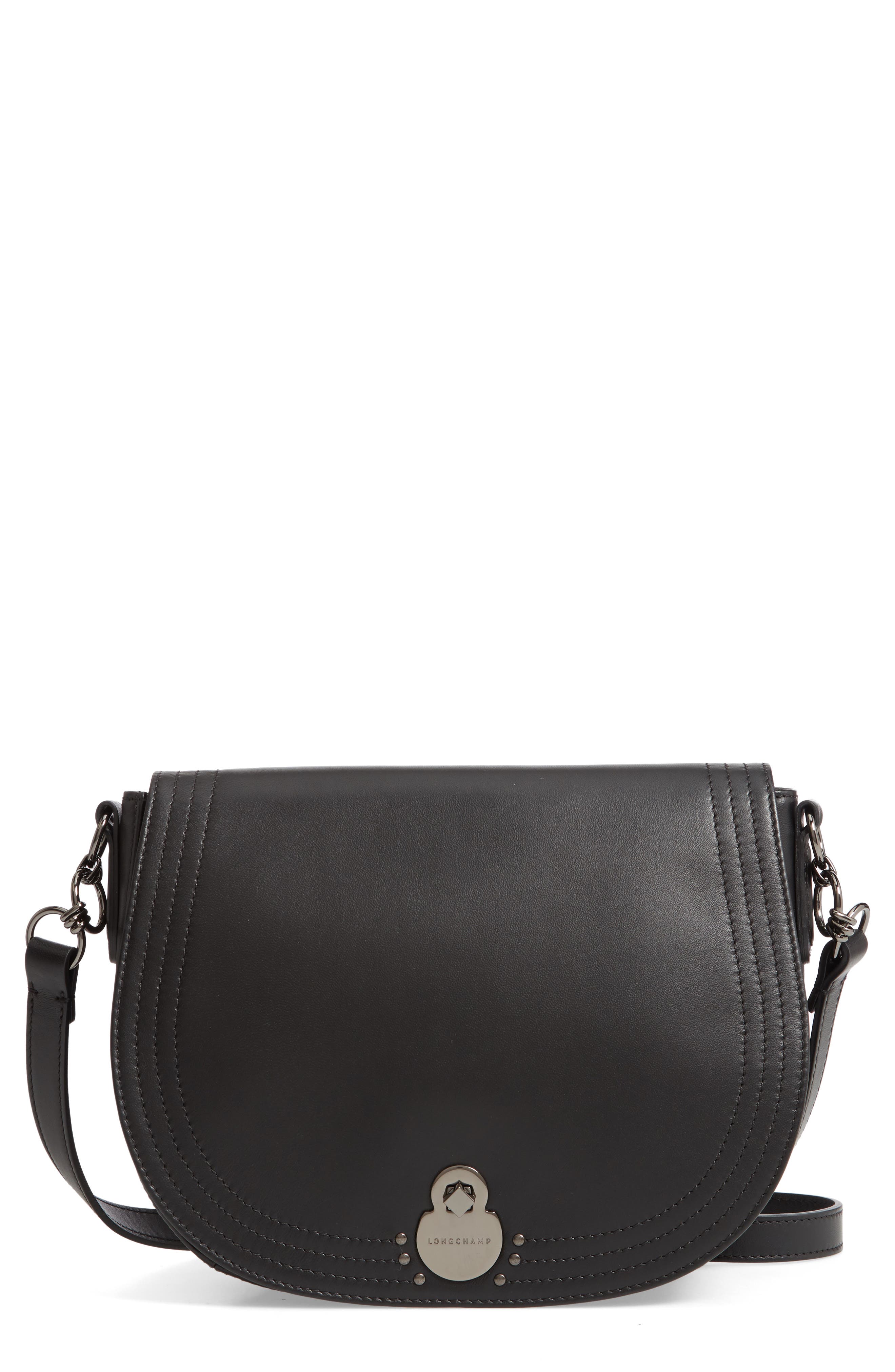 Medium Cavalcade Leather Saddle Bag, Main, color, BLACK