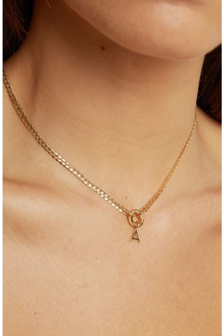 Curb Chain Charm Necklace White Sapphire Bail, Alternate, color, Yellow Gold Vermeil