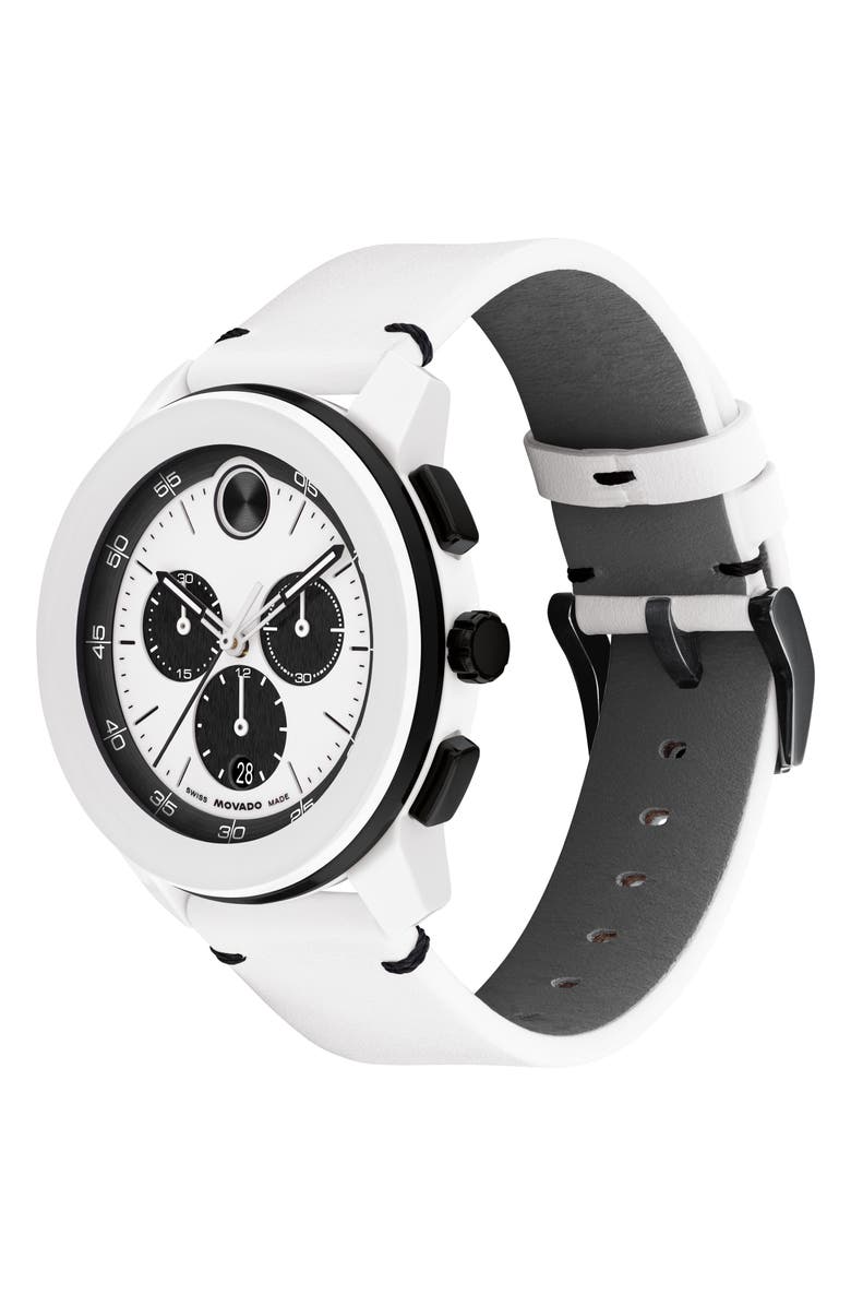 Movado Bold TR90 Chronograph Leather Strap Watch, 42mm, Alternate, color, 