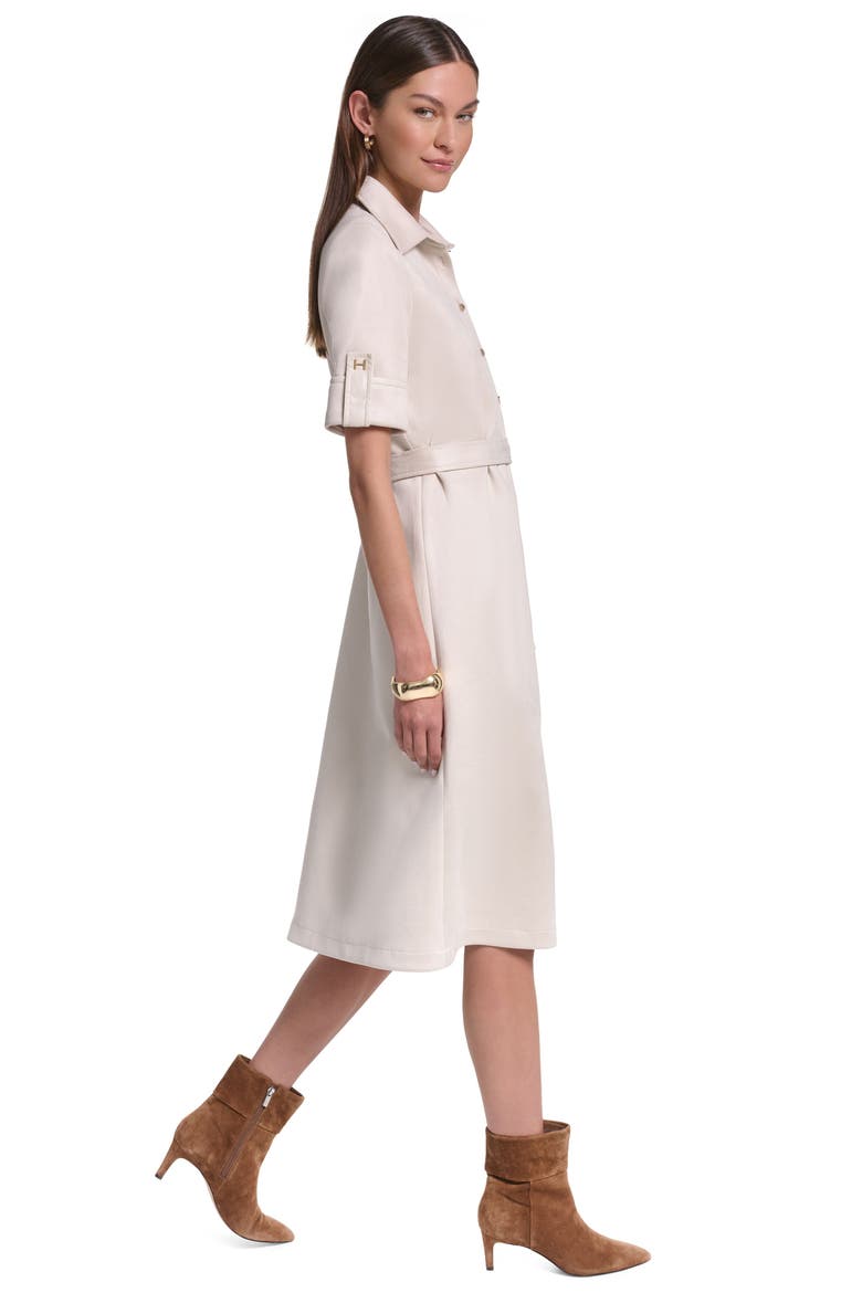 Short Sleeve Suede Midi Shirt Dress, Alternate, color, Beige