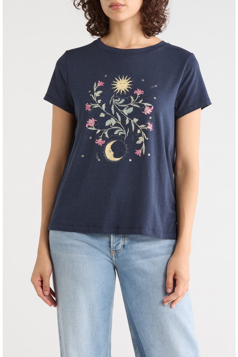 Julia Crewneck Graphic T-Shirt, Main, color, MOOD INDIGO SUN AND MOON